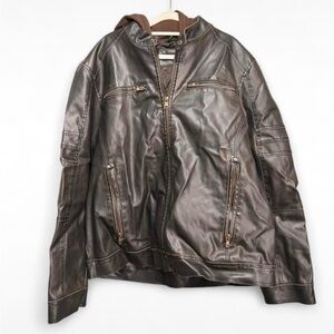 Brown vintage hoodie leather jacket